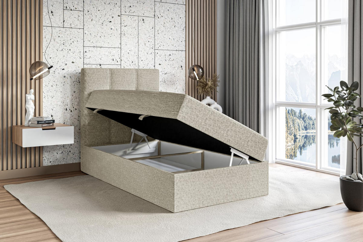 BOXBETT mit Matratze H3 und Lattenrost - MARCE - 90x200 - Links Beige - Beige, Holzwerkstoff (90/200cm) - ALTDECOR