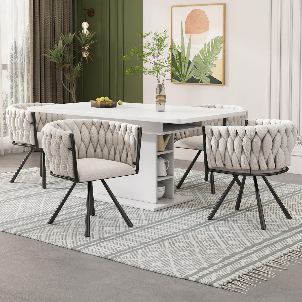 ESSZIMMERSTUHL 4er Set Leinen Drehstuhl Beige Schwarz Metall - Multicolor, Naturmaterialien (53.5/72/60cm) - FLIEKS