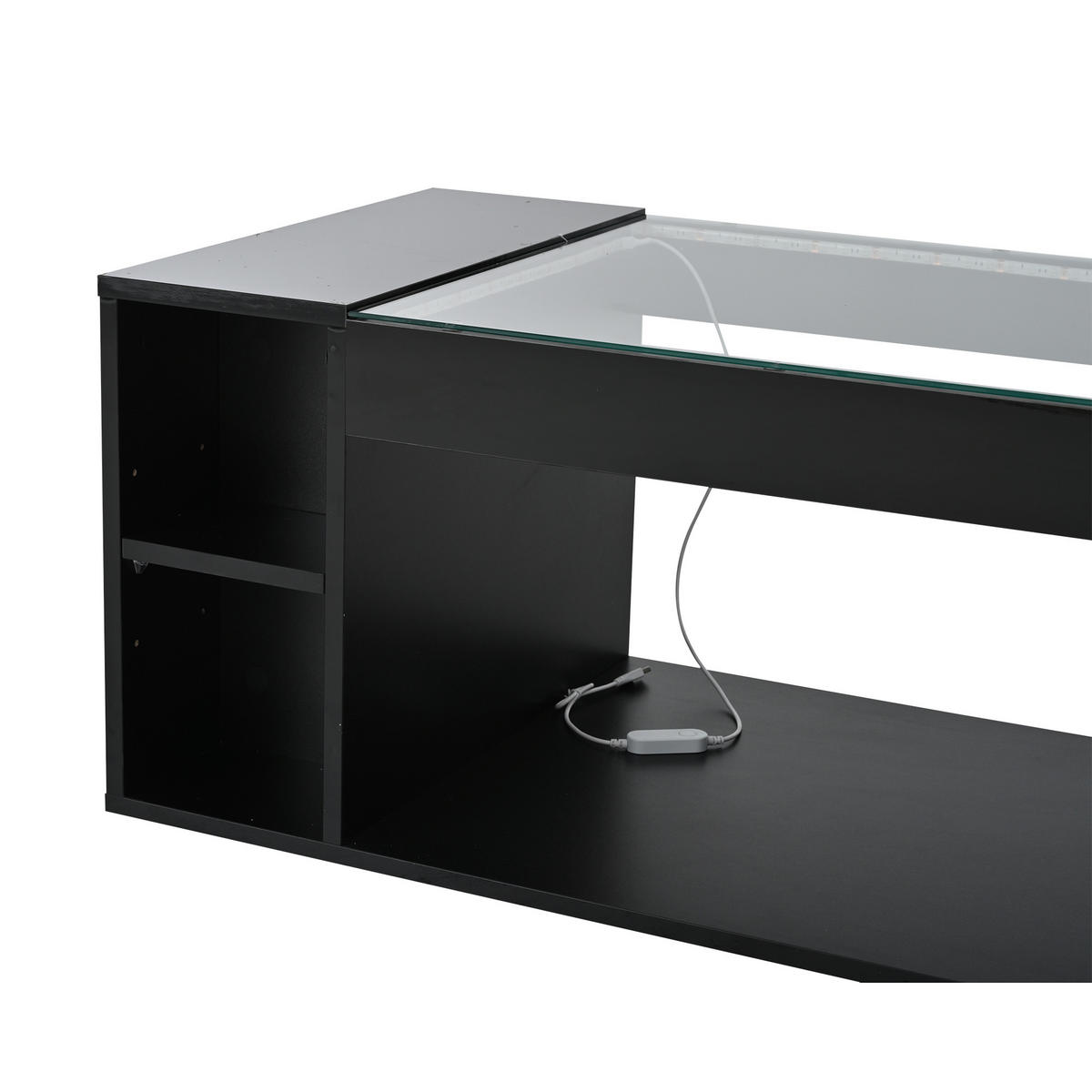 COUCHTISCH DE-070 LED-Glas Schwarz - Schwarz, Holzwerkstoff (50/100/40cm) - ComfortXL