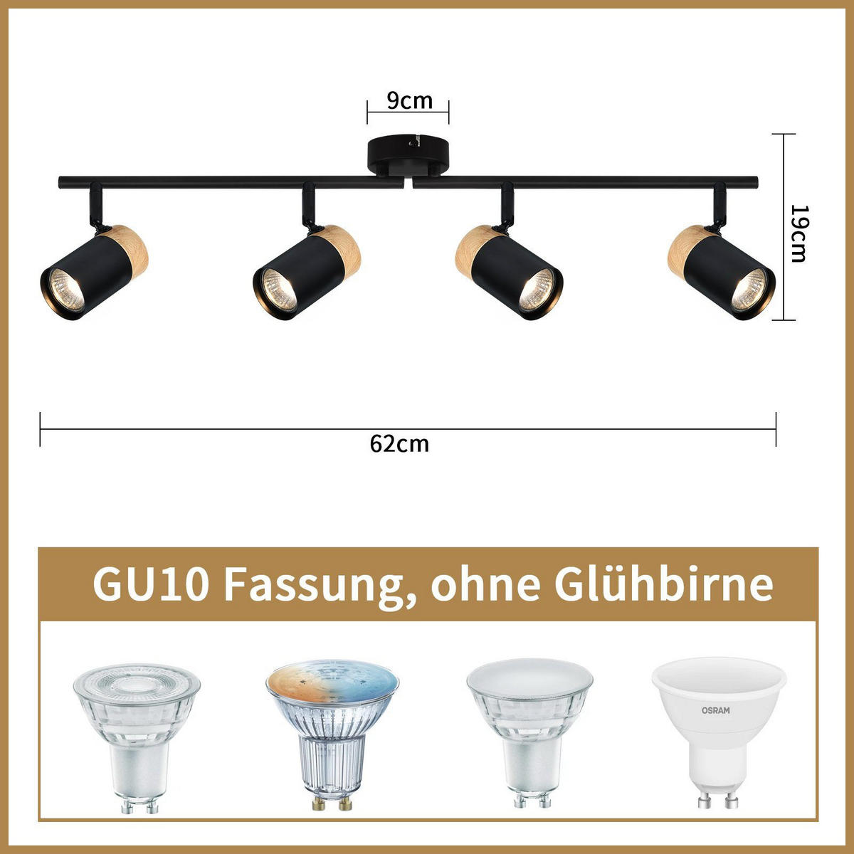 DECKENLEUCHTE Doris 4-flammig 62/9/19 cm - Schwarz, Metall (62/9/19cm) - Nettlife