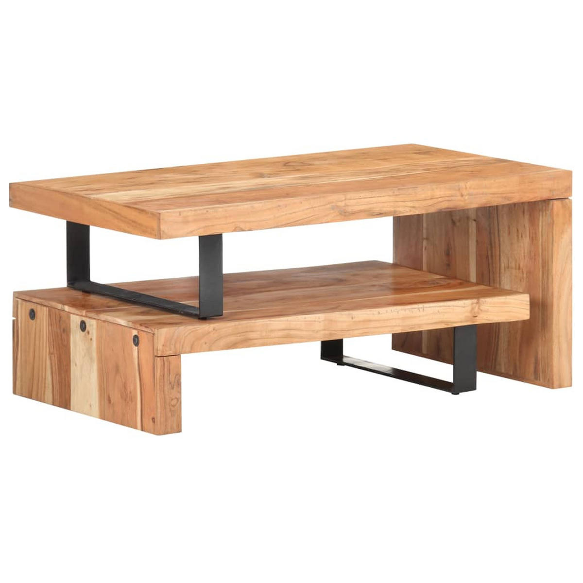 2-TLG. Couchtisch-Set Akazie Massivholz - Hellbraun, Holz (90/50/40cm) - furnicato