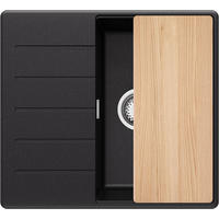 SPÜLBECKEN Kopenhagen, 2-er set Schwarz Metallic 55/50 cm 1 Becken + Ablauf-Set + Schneidebrett ab 40er Unterschrank - Chromfarben/Schwarz Hochglanz, Kunststoff (55/20/50cm) - Primagran