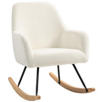 SCHAUKELSTUHL Schaukelsessel mit Armlehne, Holzkufen für Schlafzimmer Creme - Weiß, Kunststoff (68/89/85cm) - HOMCOM