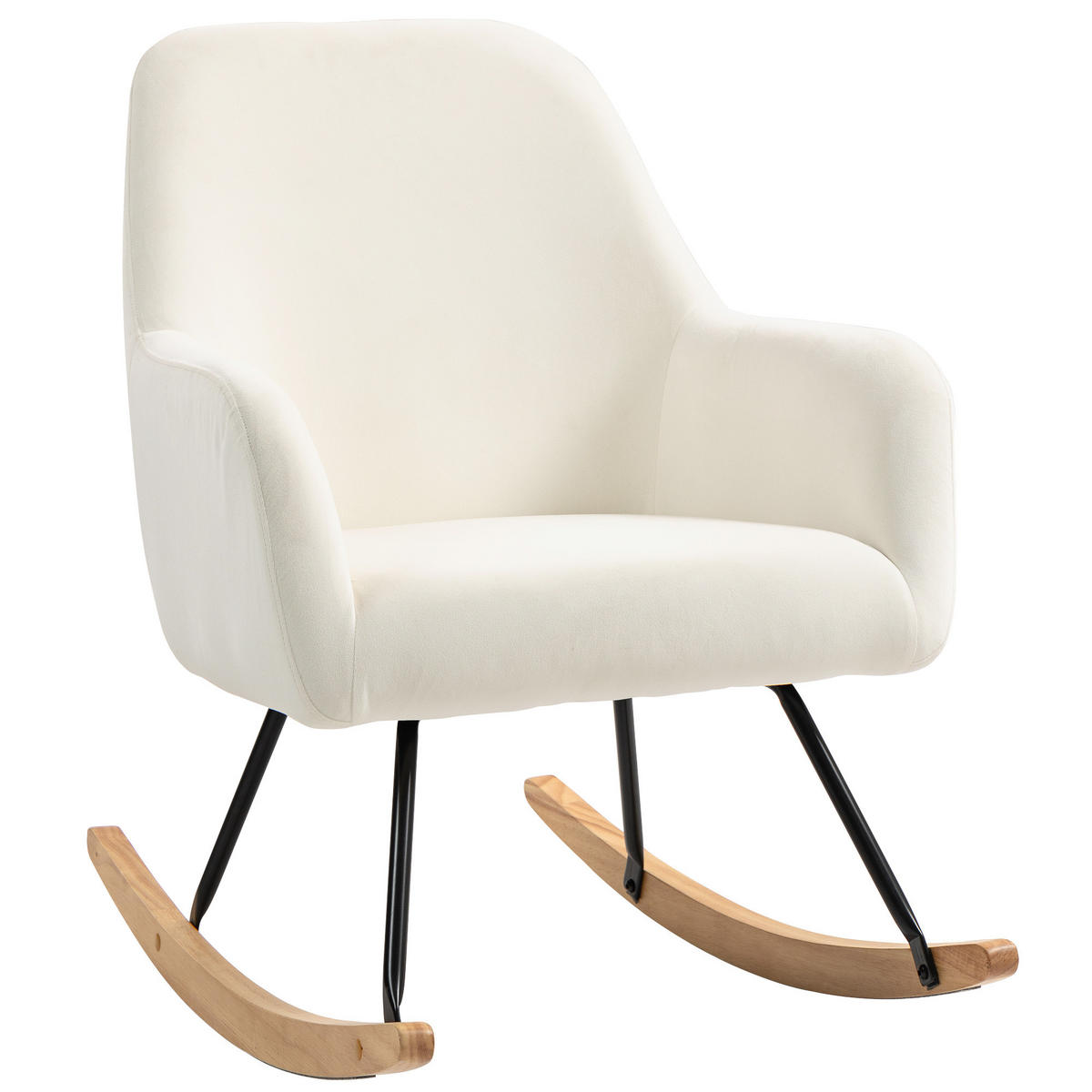 SCHAUKELSTUHL Schaukelsessel mit Armlehne, Holzkufen für Schlafzimmer Creme - Weiß, Kunststoff (68/89/85cm) - HOMCOM