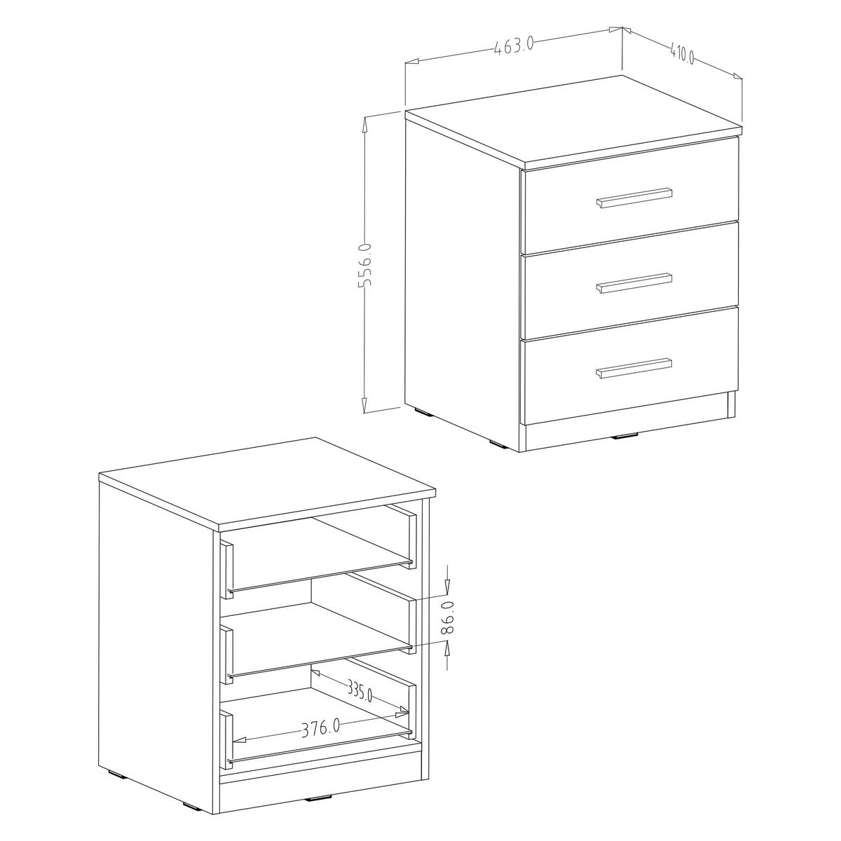 NACHTTISCH BETTINA 47/56/41 cm Weiß - Eiche San Remo, Holzwerkstoff (47/56/41cm) - MASSENO