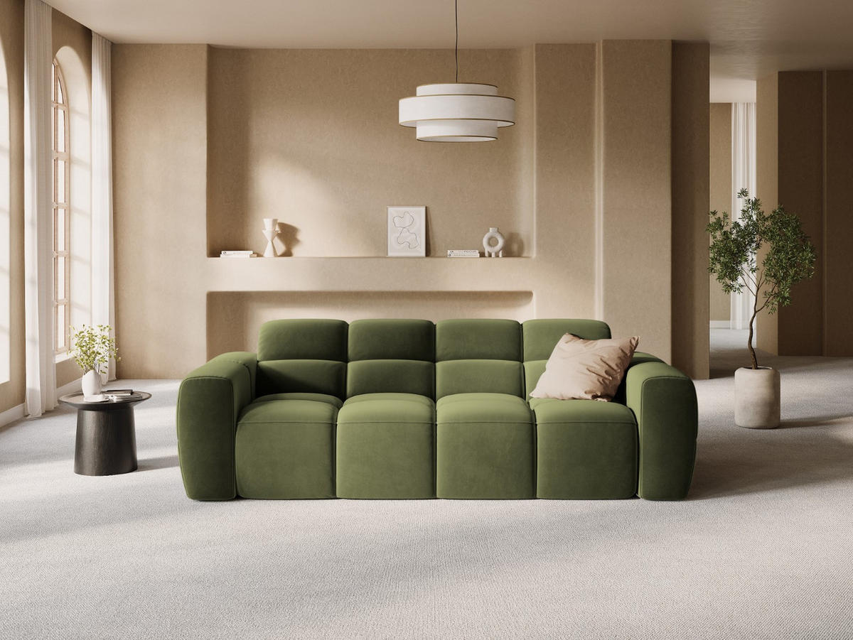 SOFA Lisa aus Samt hellgrün 3 Sitzplätze - Hellgrün, Textil (101/77/216cm) - Micadoni