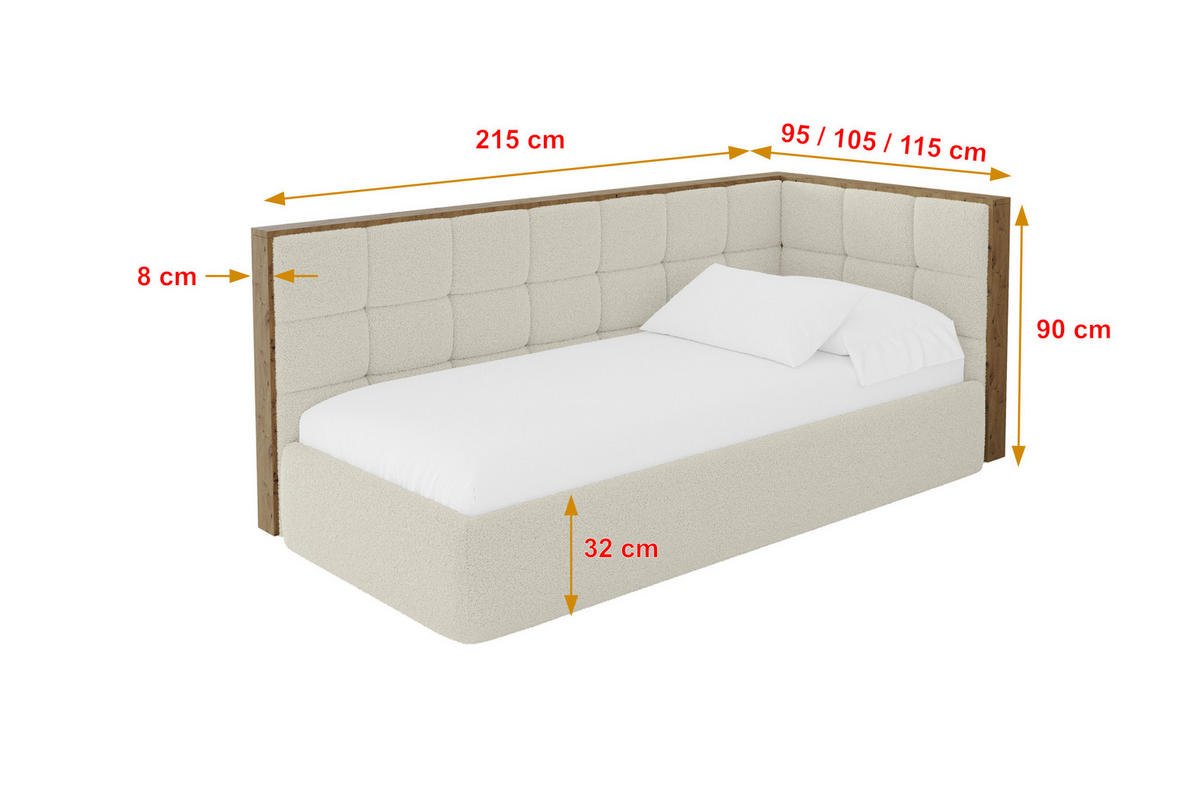 EINZELLBETT Jugendbett mit Bettkasten und Matratze H3/H4, Links - SOVY 90x200 Beige - Champagner, Holzwerkstoff/Textil (90/200cm) - ALTDECOR