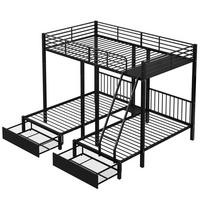 ETAGENBETT 140/200 und 90/200 cm aus Metall mit Schubladen, Schwarz - Schwarz, Metall (140/200cm) - Flora Grace