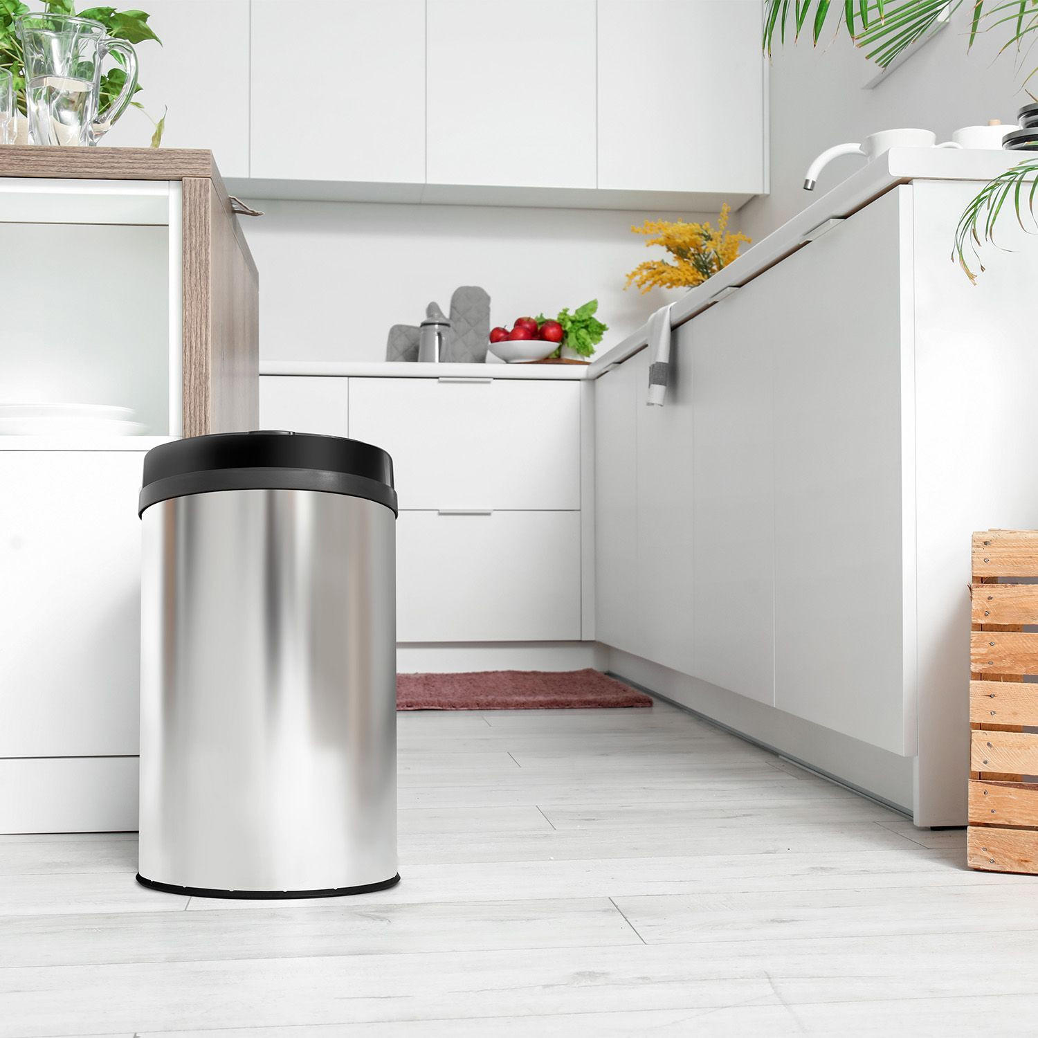 MÜLLEIMER rund 30L silber mit Sensor - Silberfarben, Metall (31/52/31cm) - Juskys