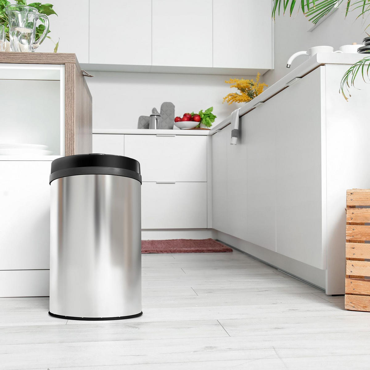 MÜLLEIMER rund 30L silber mit Sensor - Silberfarben, Metall (31/52/31cm) - Juskys