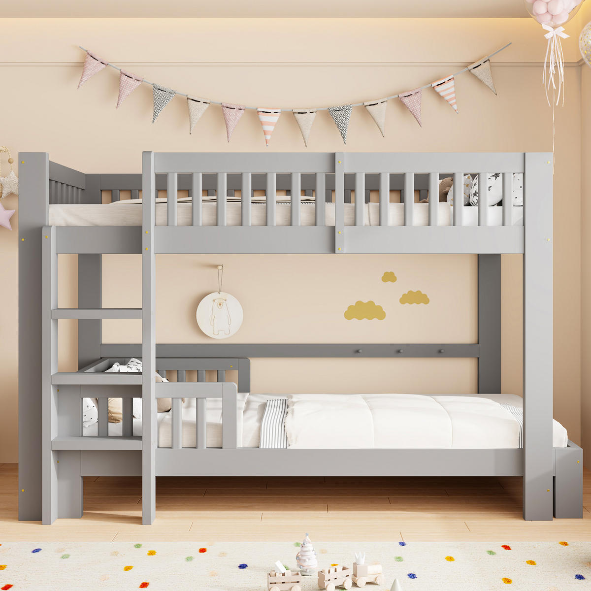 ETAGENBETT 90/200 cm Hochbett und Einzelbett, DE-41582, in Grau - Grau, Holzwerkstoff (90/200cm) - ComfortXL