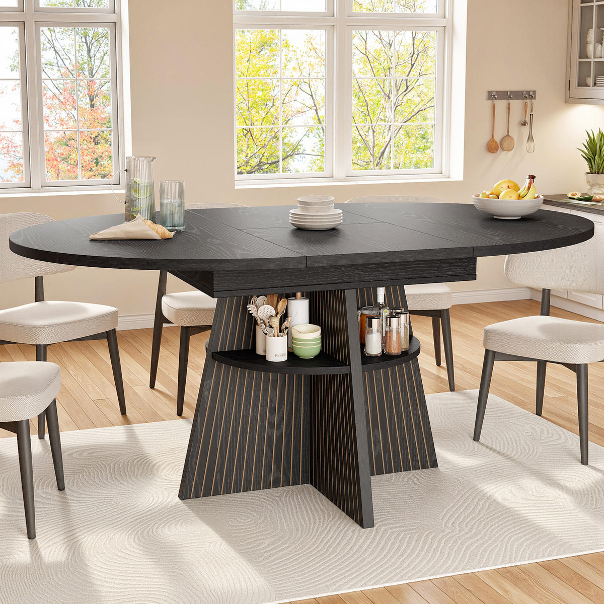 ESSTISCH Ausziehbar Ablagefach MDF Schwarz - Schwarz, Holzwerkstoff (110/110/76cm) - FLIEKS