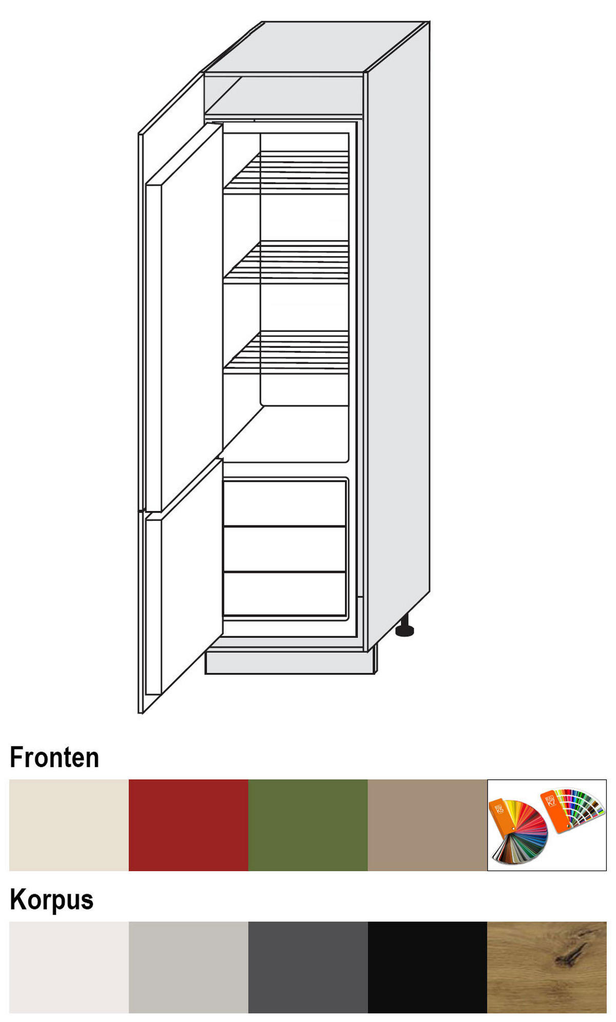 KÜHLSCHRANKUMBAUSCHRANK Brerra D14/DL/60/207 RAL 6025 farngrün Matt / Lava Matt 60 / 59 / 207cm - Dunkelgrau/Grün, Holz/Holzwerkstoff (60/207/59cm) - Feldmann-Wohnen