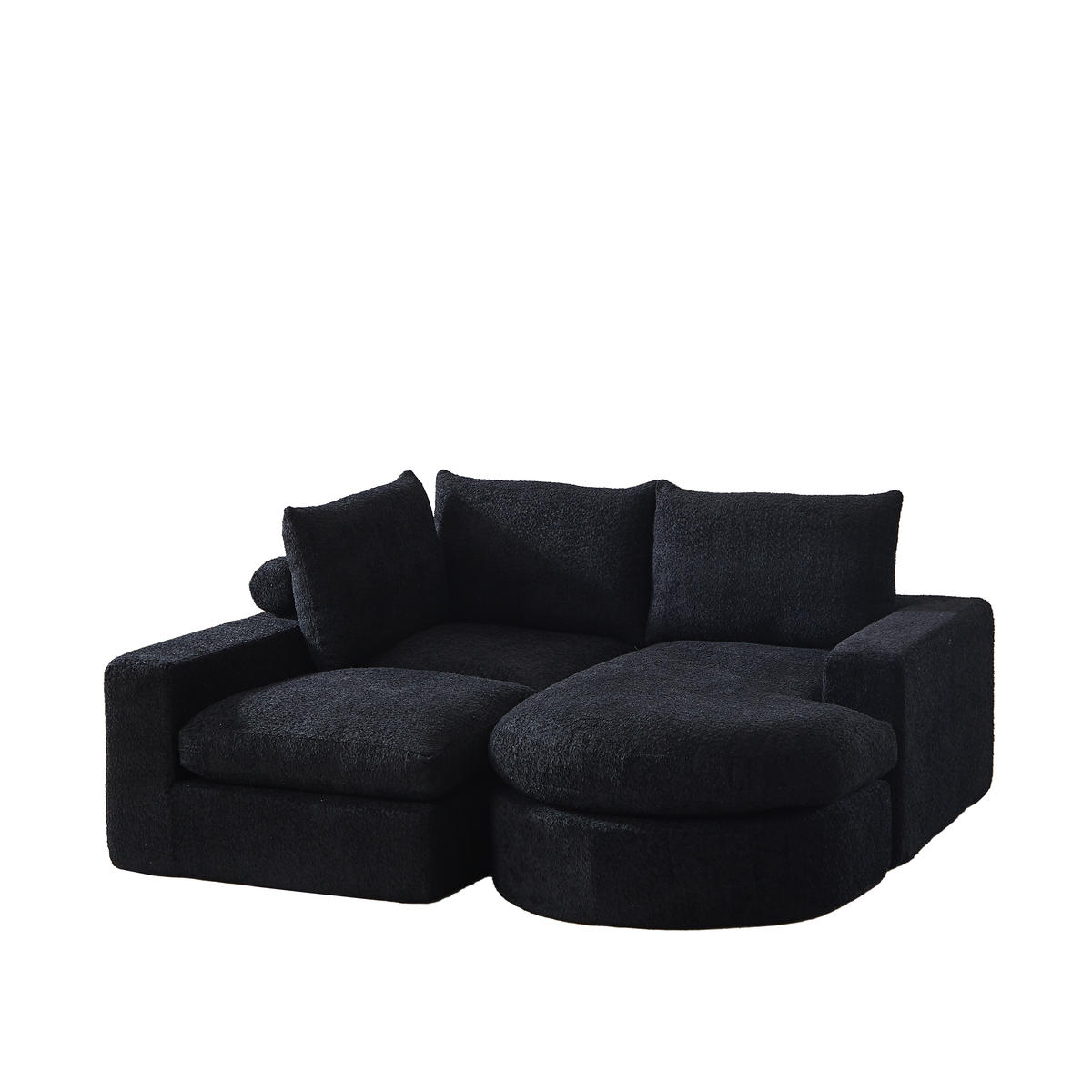 ECKSOFA Chenille L-Form mit Liegestuhl, DE-42754, Schwarz - Schwarz, Textil (250/160cm) - ComfortXL