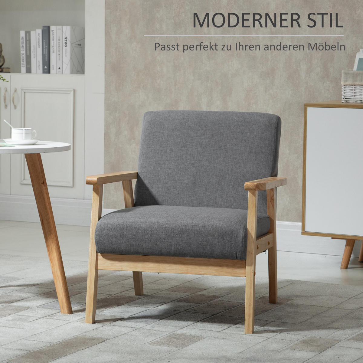 OHRENSESSEL Loungesessel mit Armlehnen Esszimmerstuhl Relaxsessel in Leinenoptik - Grau, Textil (70/72/64cm) - HOMCOM