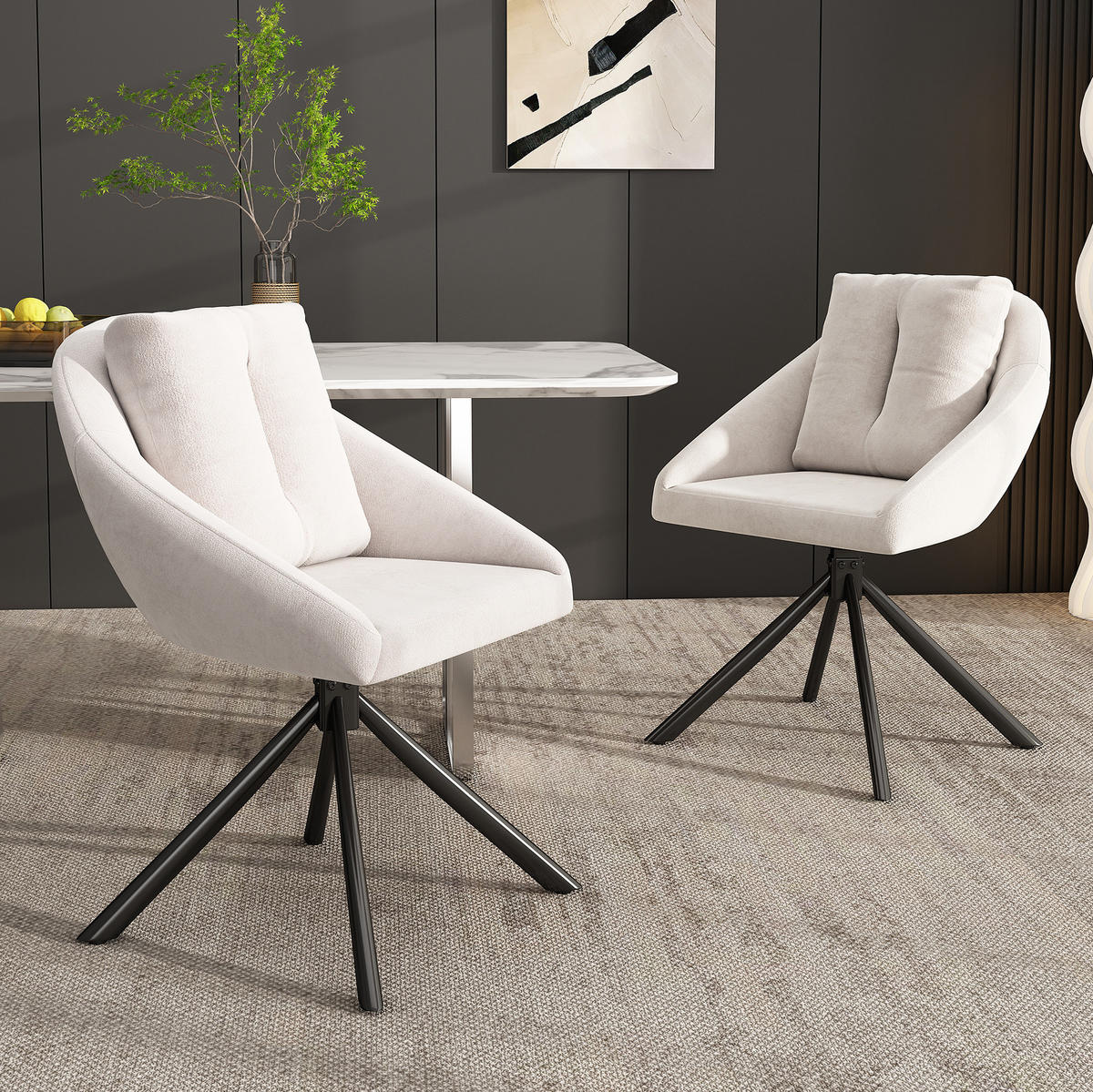 DREHSTUHL mit Rollen Samt Beige 4er-Set - Beige, Metall (54/79/65.1cm) - Meubliv