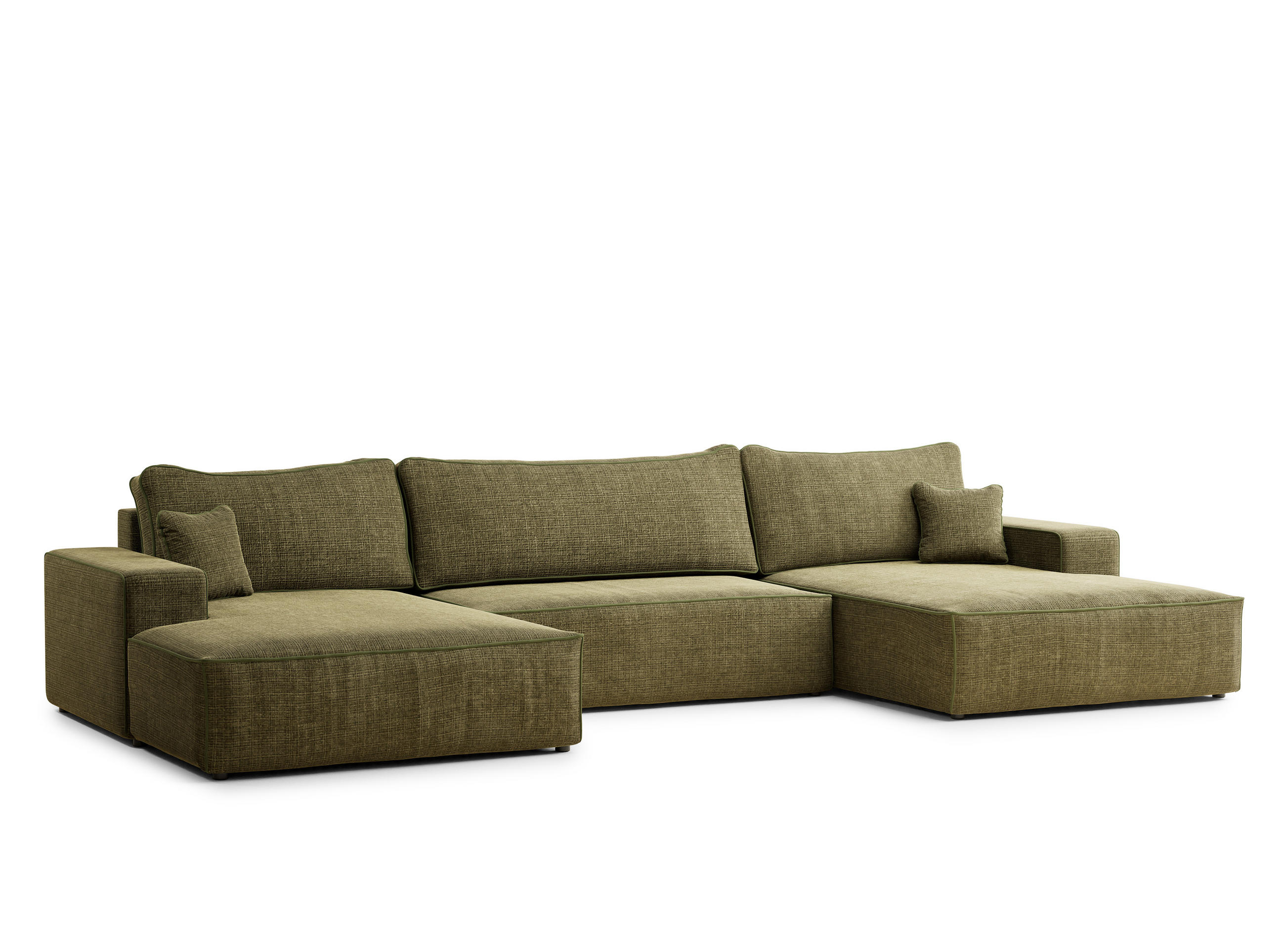 WOHNLANDSCHAFT Deseo Olivgrün Chenille-Stoff - Schwarz/Olivgrün, Holz/Holzwerkstoff (398/70/148cm) - Maison de Reve