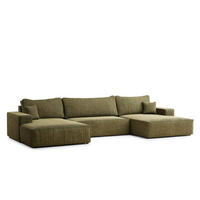 WOHNLANDSCHAFT Deseo Olivgrün Chenille-Stoff - Schwarz/Olivgrün, Holz/Holzwerkstoff (398/70/148cm) - Maison de Reve