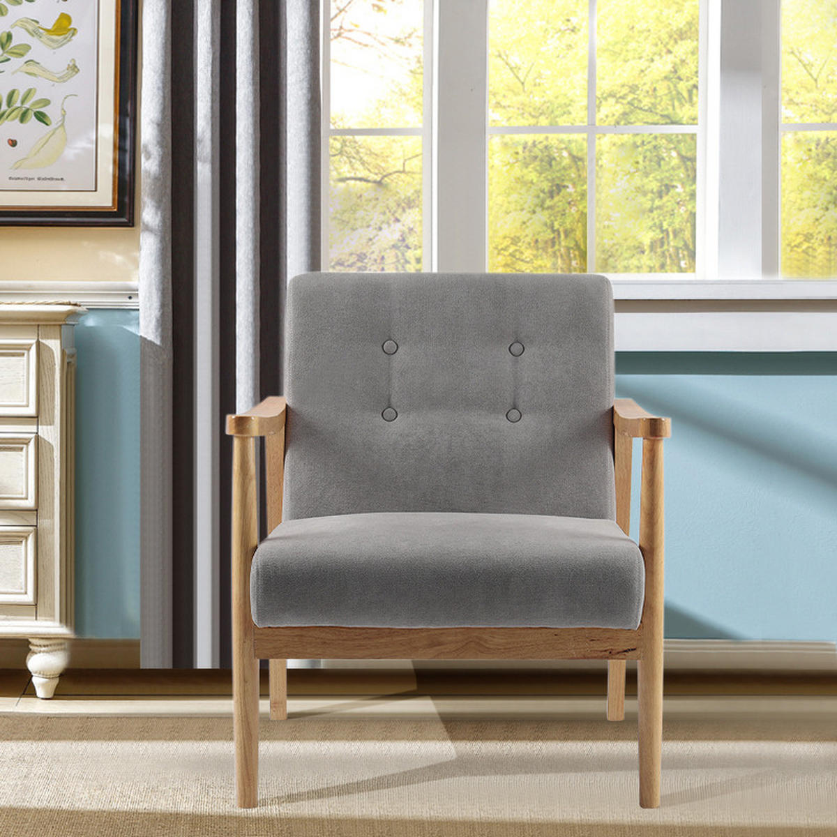 POLSTERSESSEL 74/70/81 cm Armlehnen Holzrahmen Leinen Grau - Grau, Holz/Textil (74/81/70cm) - Livingandhome