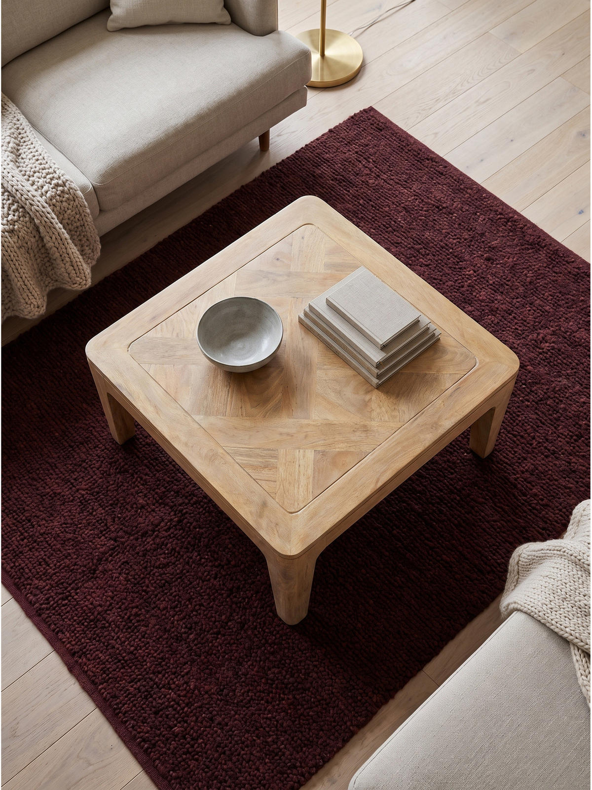 SOFATISCH LOIRE, Mango Massivholz, handgefertigt, Weiß-Mango, 60 x 60 x 32 cm - Beige/Weiß, Holz (60/60/32cm) - KADIMA DESIGN