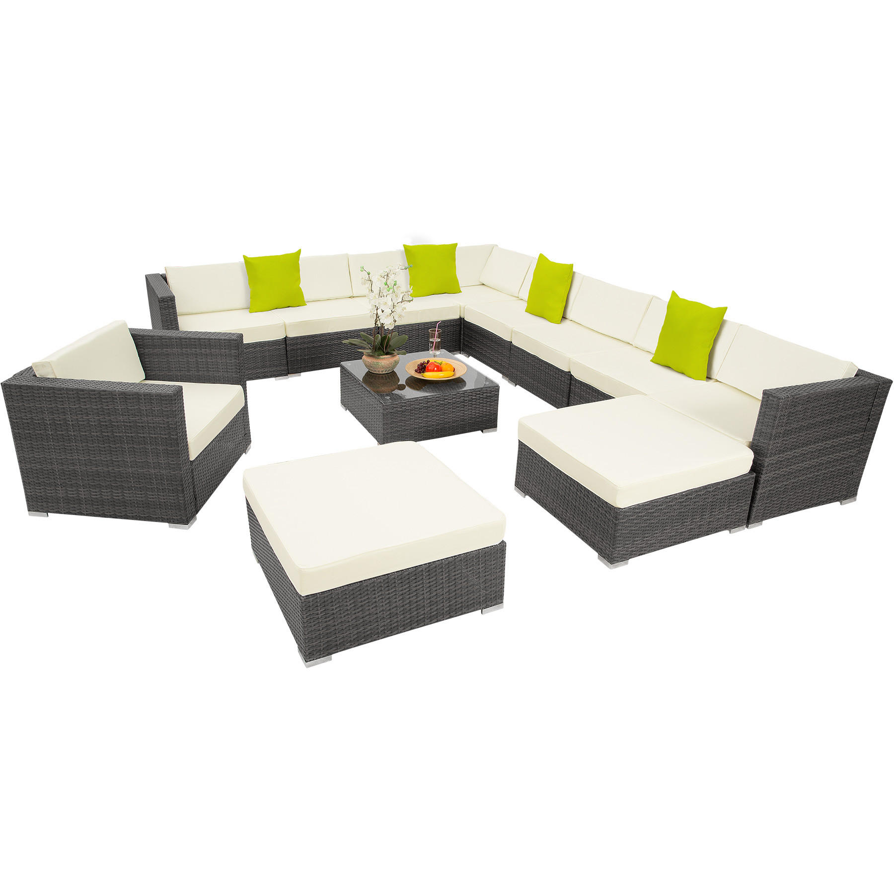 RATTANLOUNGE Las Vegas,mit Sicherheitsglasplatte,grau - Grau, Kunststoff - tectake