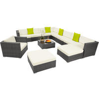RATTANLOUNGE Las Vegas,mit Sicherheitsglasplatte,grau - Grau, Kunststoff - tectake