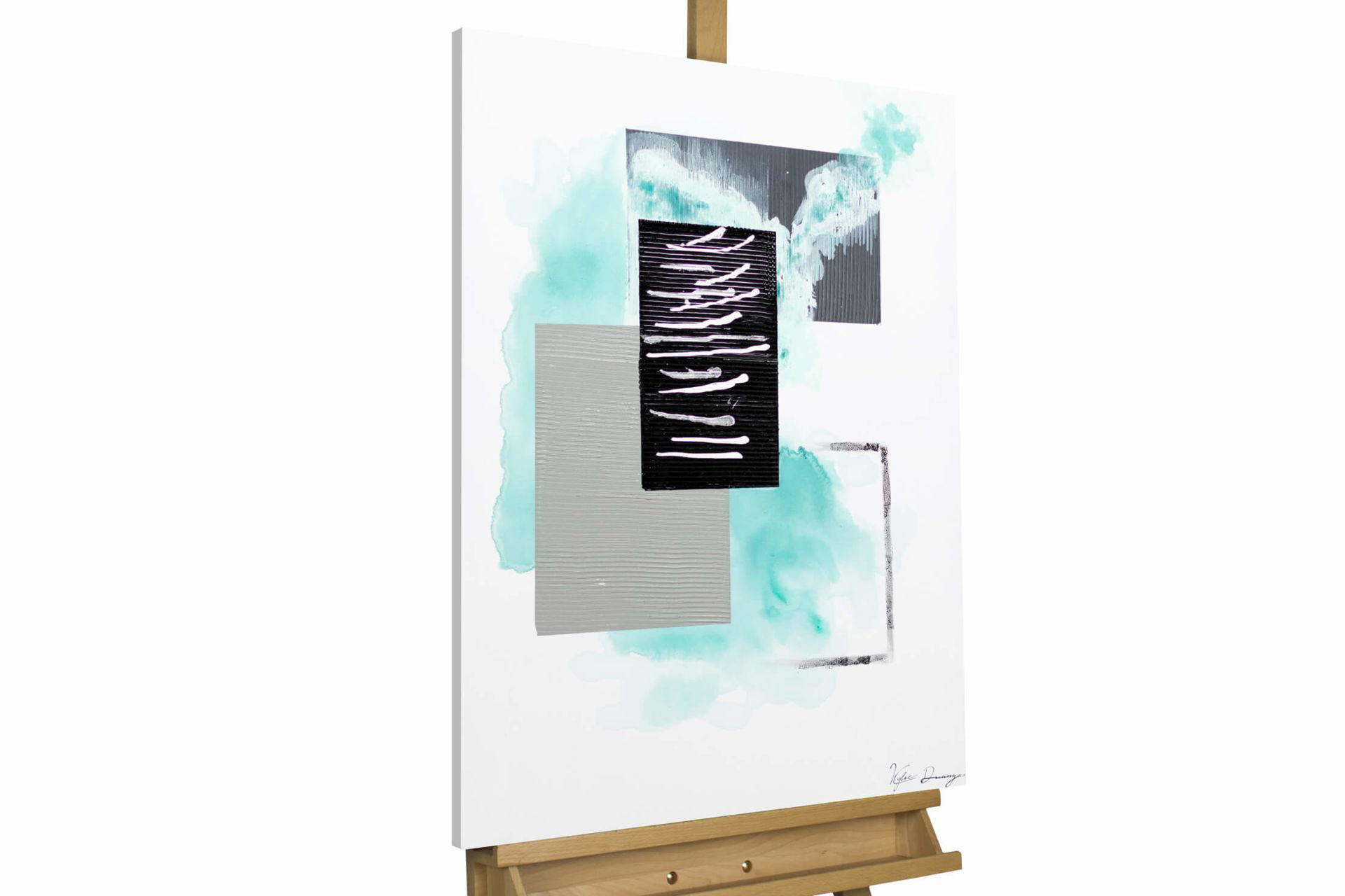 KUNSTLOFT RUČNĚ MALOVANÝ AKRYLOVÝ OBRAZ ŠEDÝ/TURQUOISE, 60/80 CM