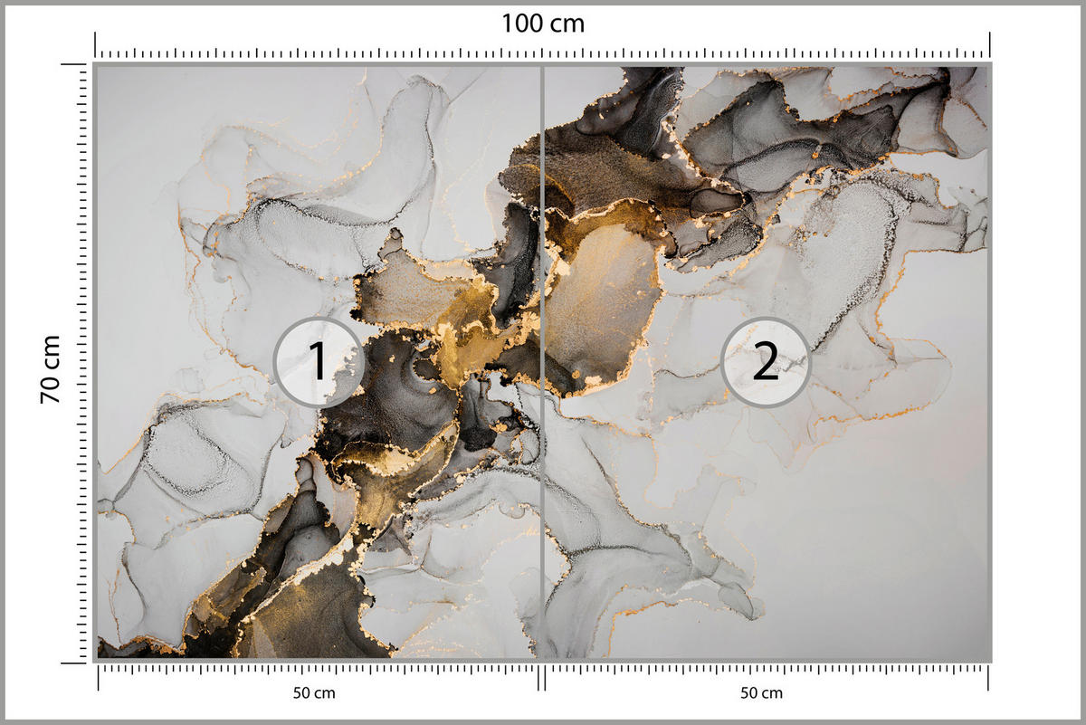 FOTOTAPETE für Badezimmer Moderner Grauer Marmor Gold Schwarz Imitation 100x70 - Beige/Grau, Papier (100/70cm) - Muralo