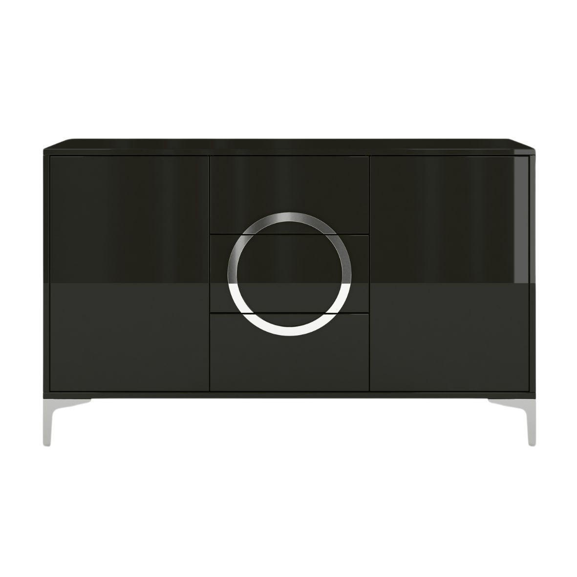 SIDEBOARD Eva, Schwarz, Silberne Akzente, Hochglanz - Schwarz Hochglanz/Silberfarben, Holzwerkstoff/Metall (138/83/38cm) - Kayani