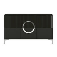 SIDEBOARD Eva, Schwarz, Silberne Akzente, Hochglanz - Schwarz Hochglanz/Silberfarben, Holzwerkstoff/Metall (138/83/38cm) - Kayani