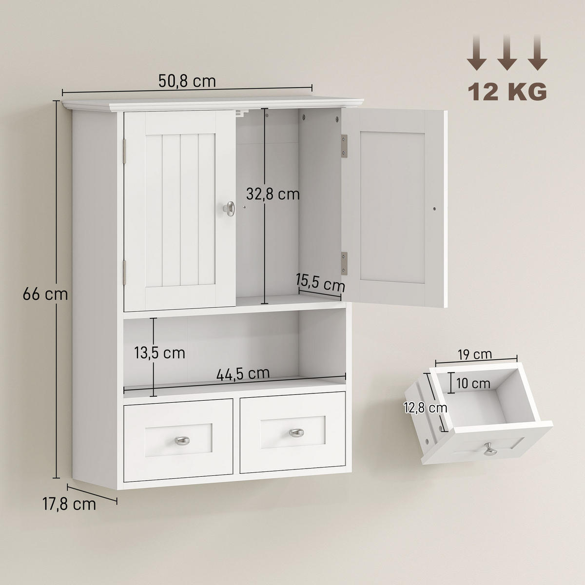 HÄNGESCHRANK Weiß 1 Stück - Weiß, Kunststoff (50.8/66/17.8cm) - GiPP