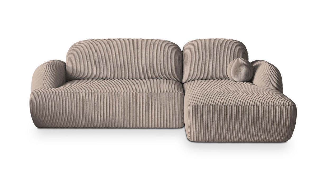 ECKSOFA MODENZA P R-S Beige Kordstoff mit Schlaffunktion - Beige, Holz (266/148cm) - MASSENO