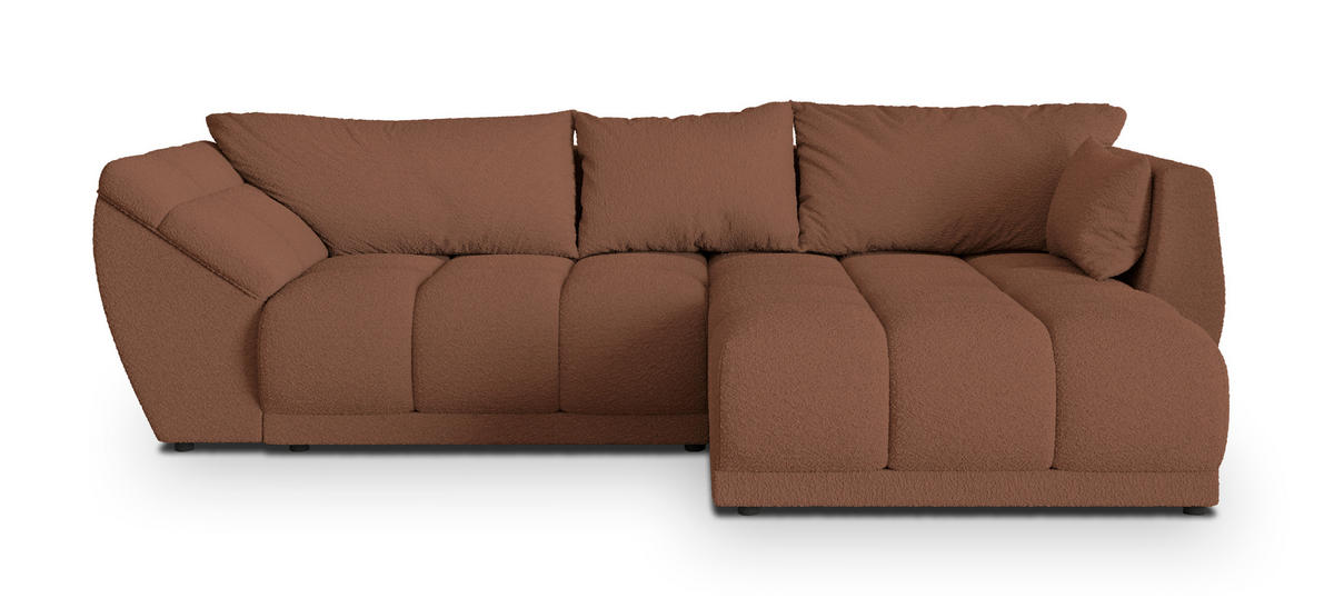 ECKSOFA ORENTI R-S Kupferfarben Boucle-Stoff mit Schlaffunktion - Kupferfarben, Holz (287/182cm) - MASSENO