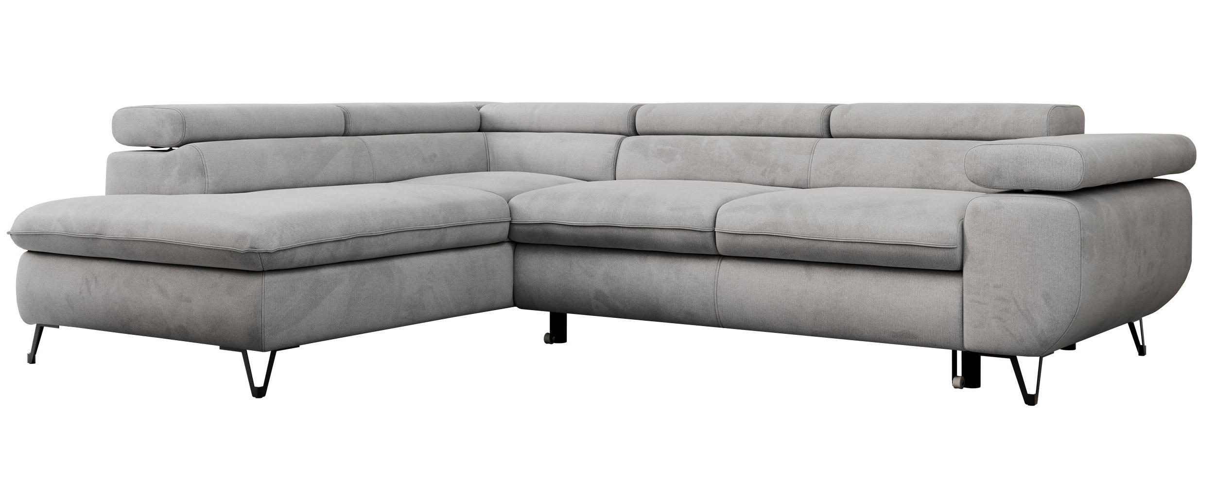 ECKSOFA PEDRO L Hellgrau Velvet - Links Seite - Hellgrau/Schwarz, Textil/Metall (208/273cm) - MKS