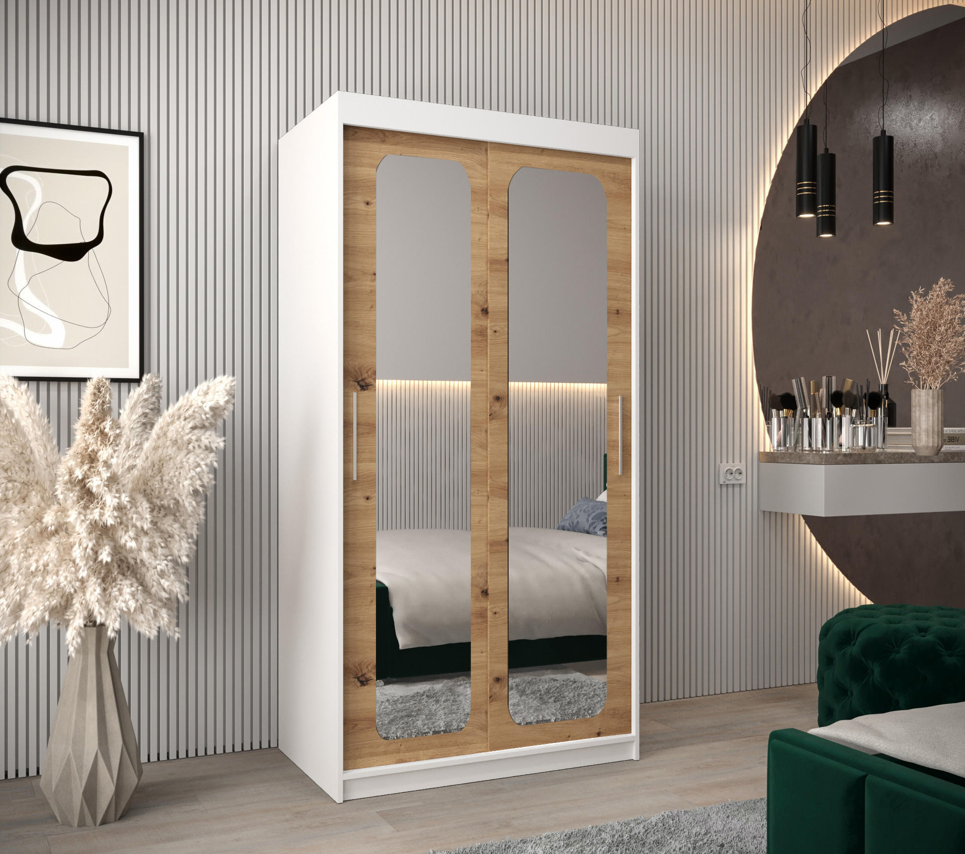 SCHWEBETÜRENSCHRANK 200/100/62 2-türig - Silberfarben/Eiche Artisan, Holz/Kunststoff (100/200/62cm) - Abiks Möbel