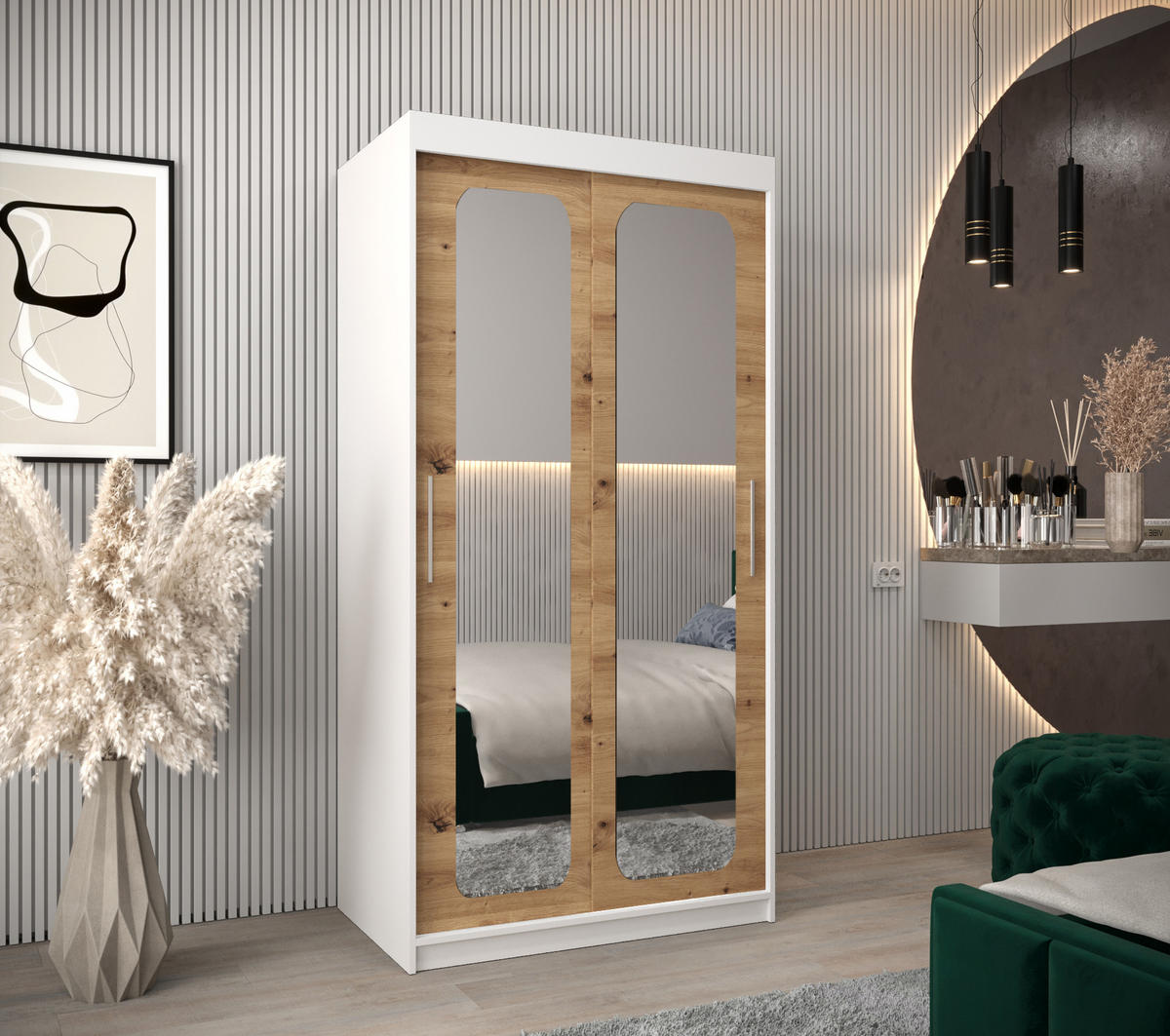SCHWEBETÜRENSCHRANK 200/100/62 2-türig - Silberfarben/Eiche Artisan, Holz/Kunststoff (100/200/62cm) - Abiks Möbel