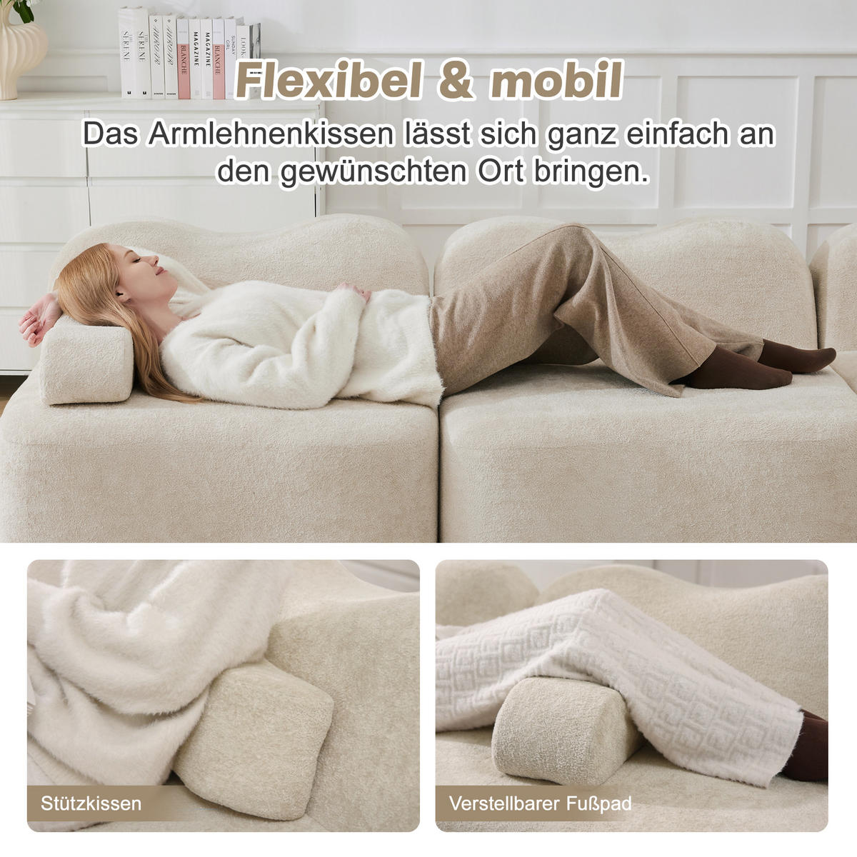 2-SITZER SOFA Samt Beige mit Armlehnenkissen - Beige, Textil (192/70/98cm) - WISHDOR