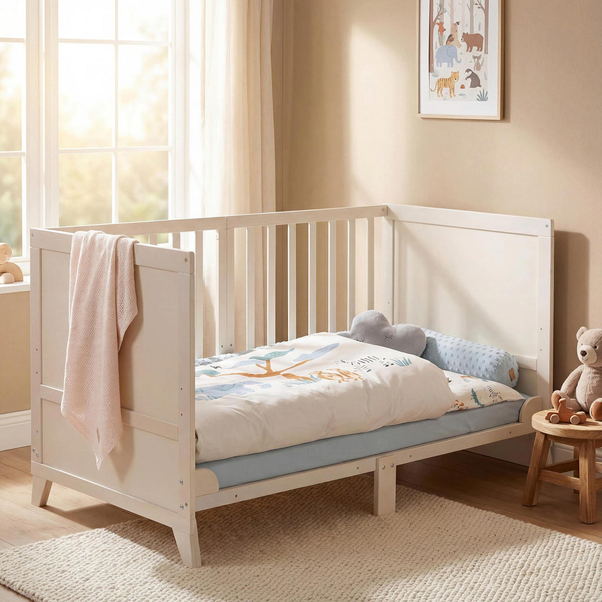 BABYBETT 'Savanna Friends' 70 x 140 inkl. kompletter Ausstattung - Naturgrau / Beige - Weiß, Holz (70/140cm) - Roba