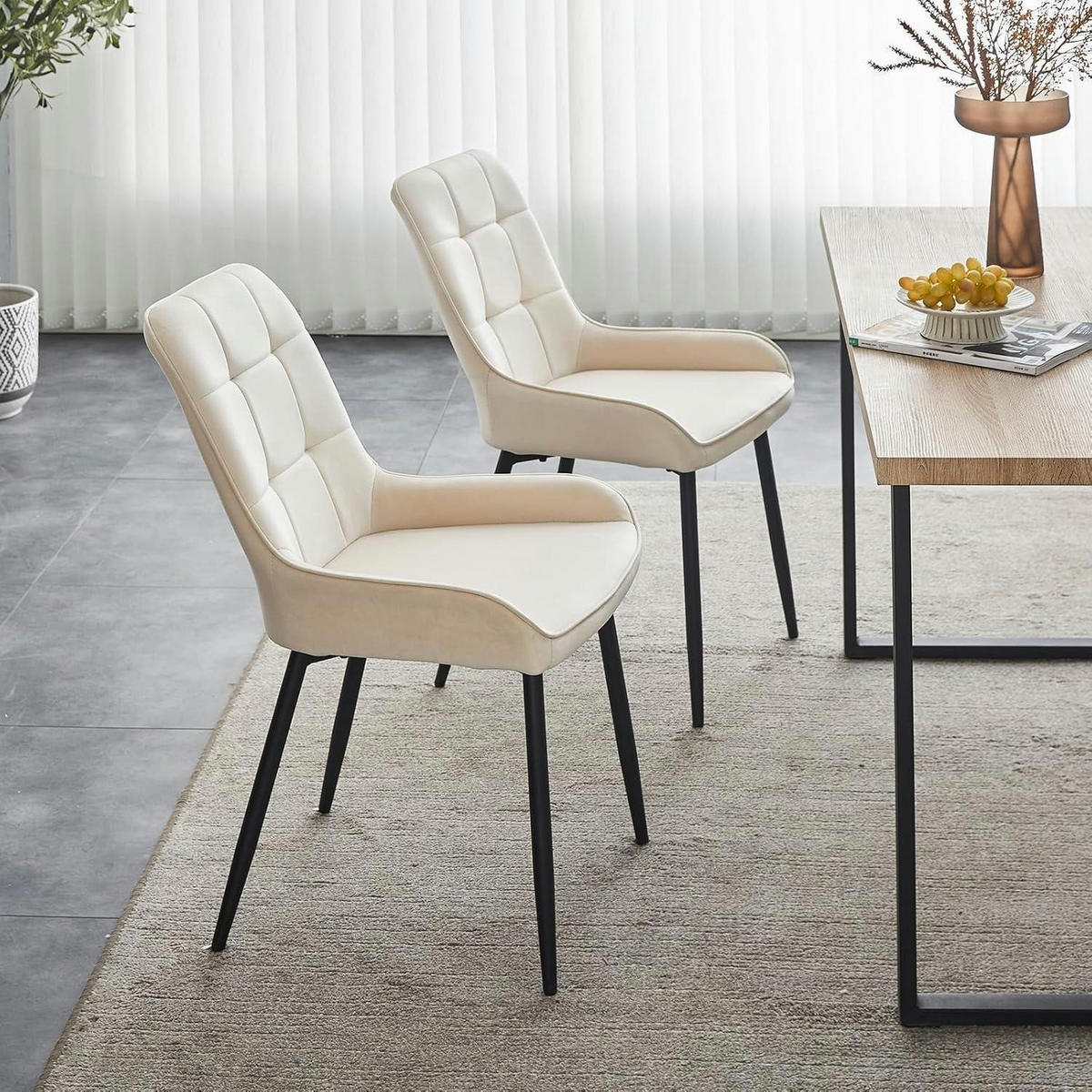 ESSZIMMERSTÜHLE 2er Set Samt Creme - Creme, Textil (48.5/83/40cm)