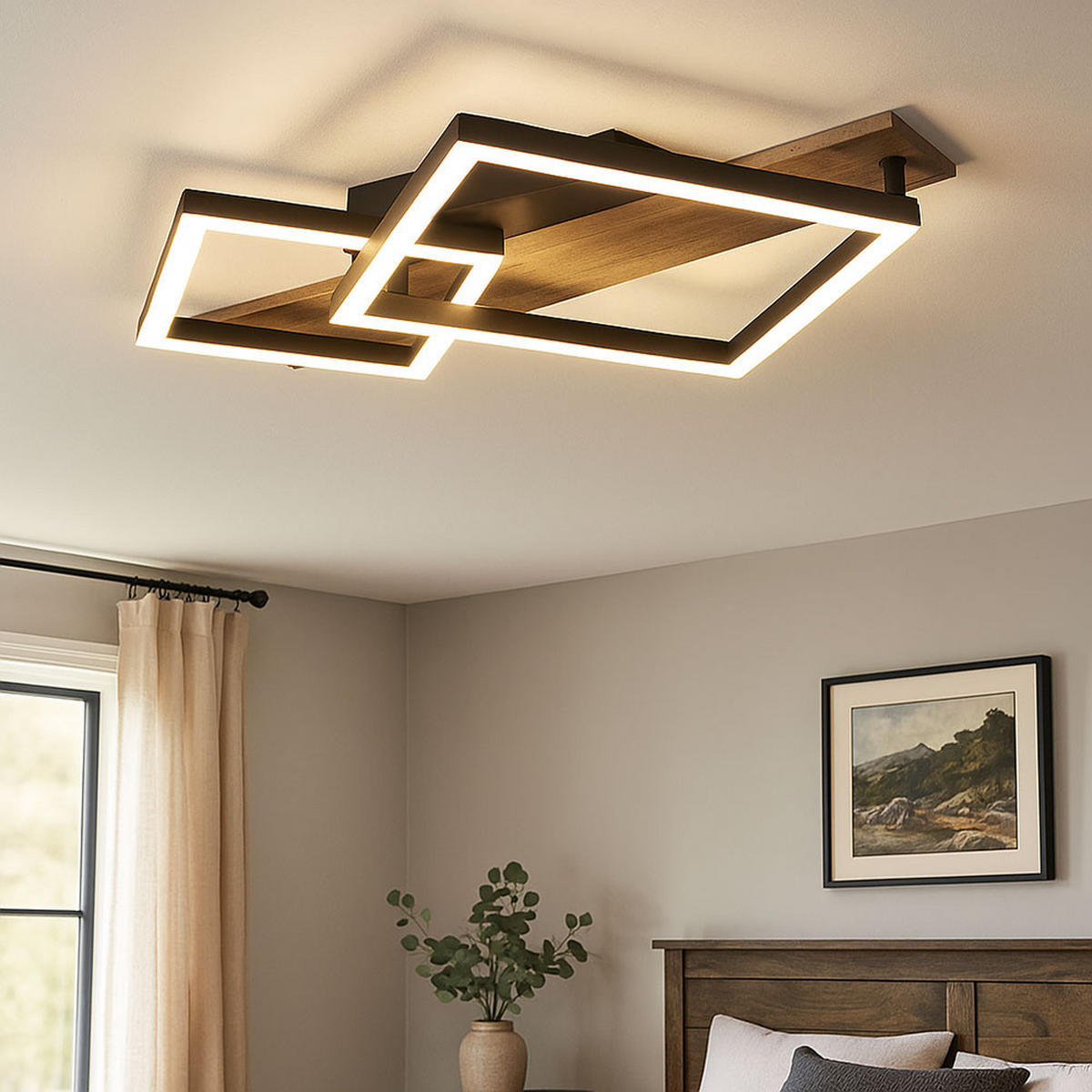 LED DECKENLEUCHTE Metall Schwarz Holzoptik - Schwarz, Metall (47/31/8.5cm) - Globo Lighting