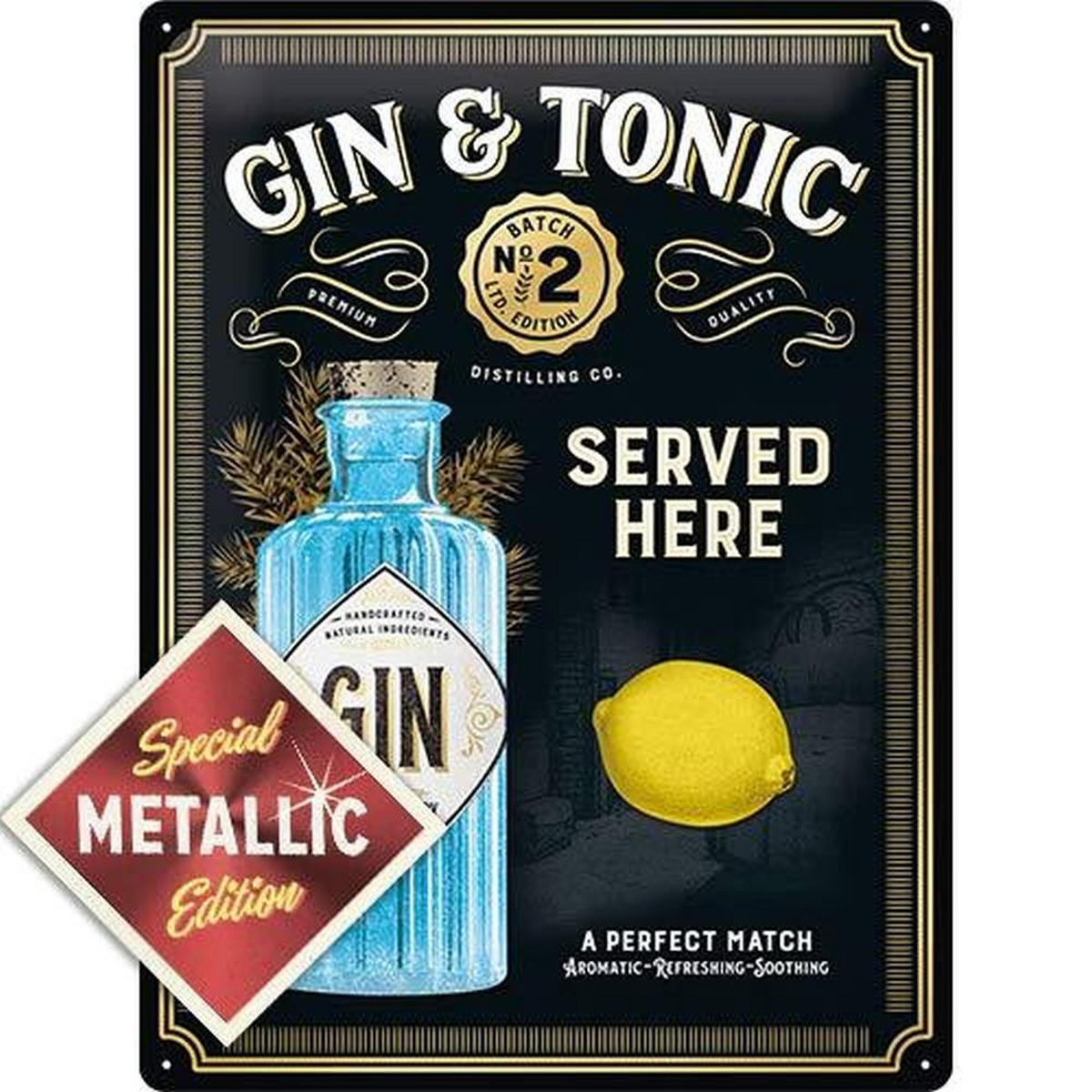 BLECHSCHILD 30/40 cm Gin Tonic Served Here - Multicolor, Metall (30/40/0.2cm) - Nostalgic-Art