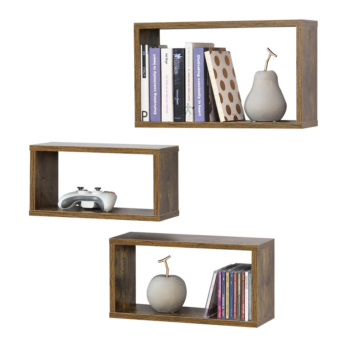 WANDREGAL-SET 3 TLG. Mandal - Dunkelbraun, Holzwerkstoff (37/19/14.5cm) - [en.casa]