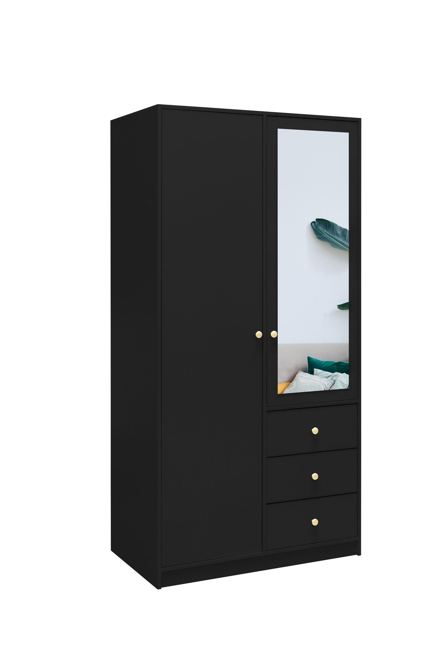 Masseno Drehtürenschrank Schwarz 100x200x57.5 cm