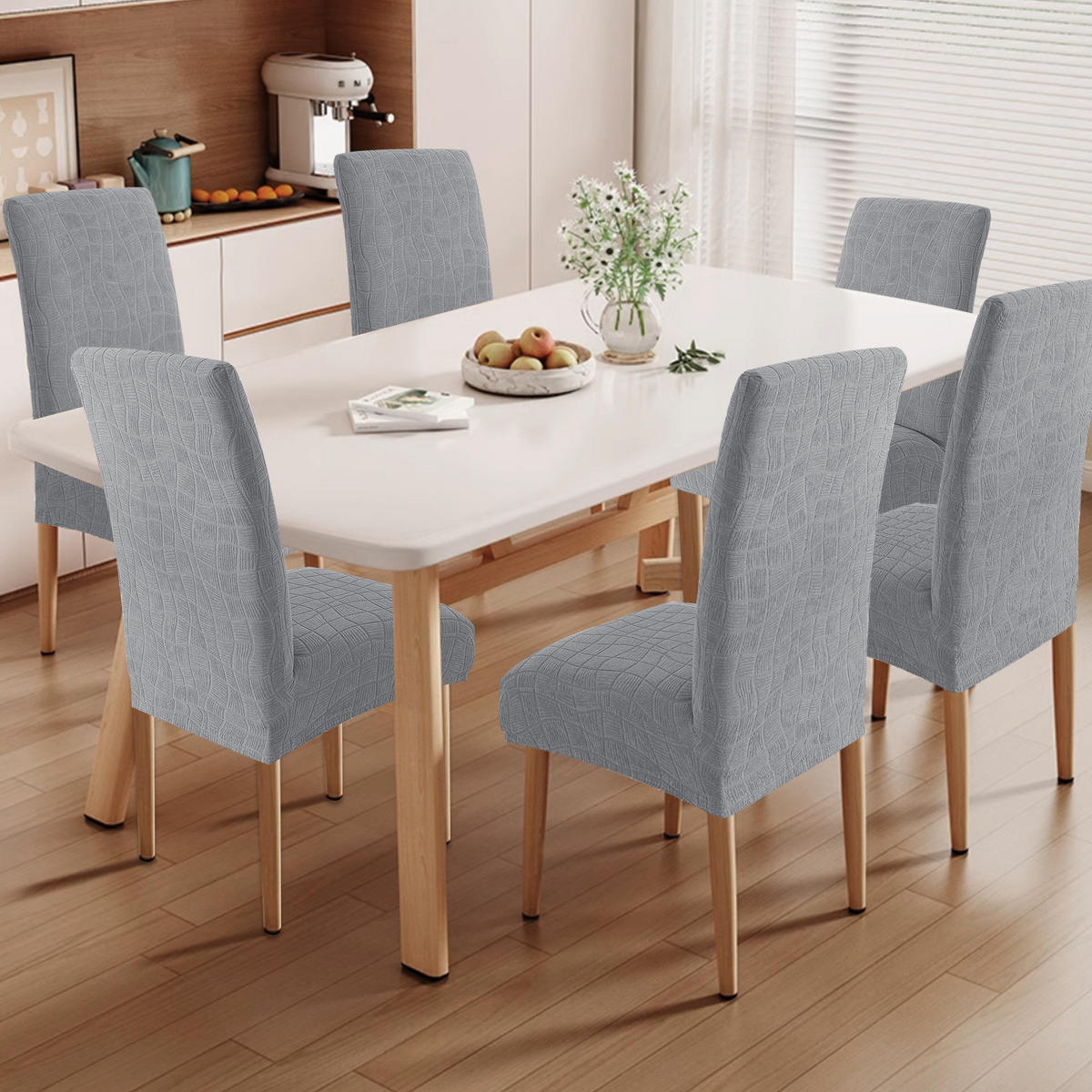 STUHLBEZUG – dehnbar von 35 bis 53 cm – Hellgrau – 4er-Set - Grau, Textil (47/36cm)