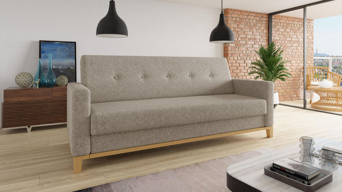 SCHLAFSOFA Wood - Beige, Holz/Textil (215/89/89cm)