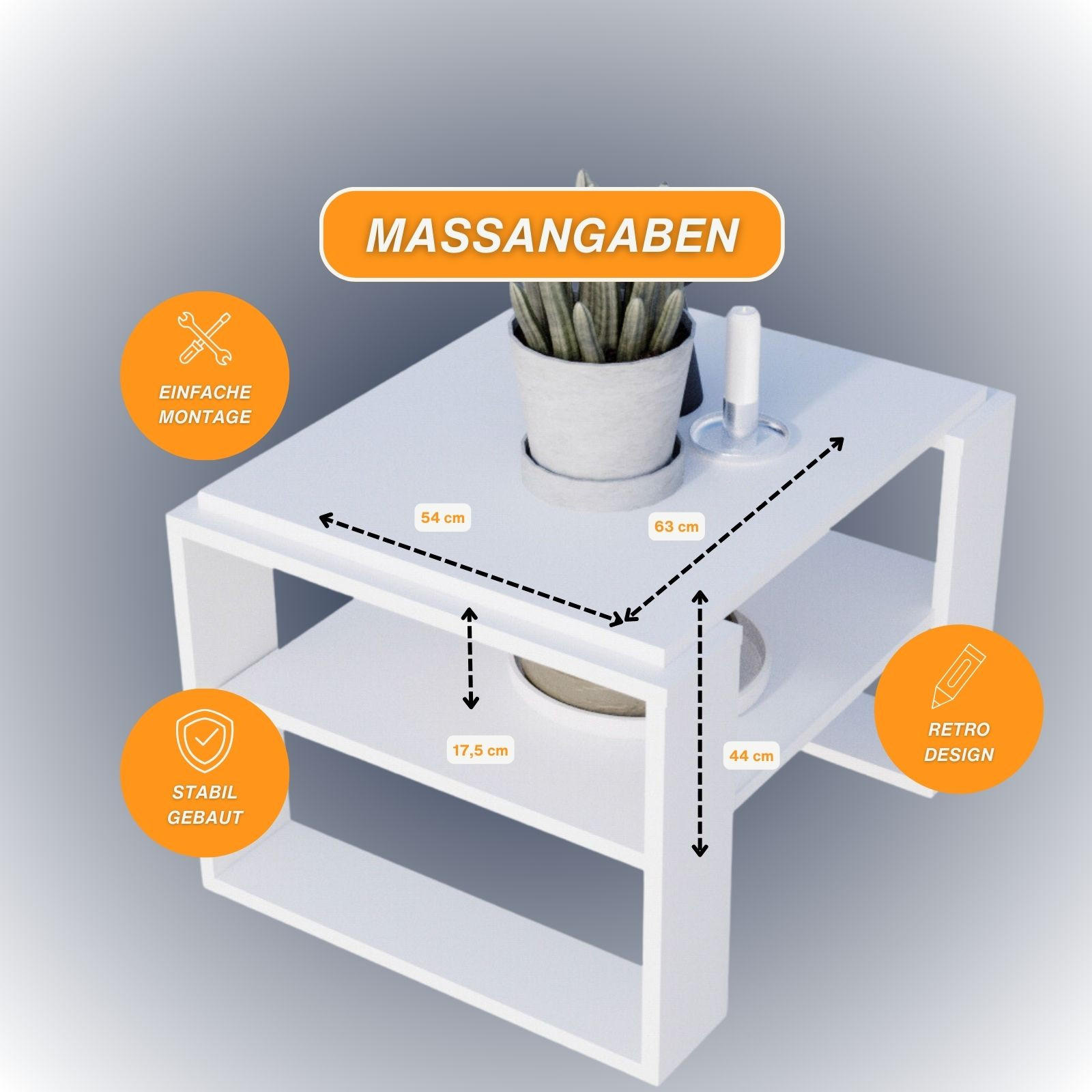 COUCHTISCH Holzwerkstoff rechteckig stabil Weiß 44/54/63cm - Weiß, Holzwerkstoff (54/63/44cm) - CraftPAK