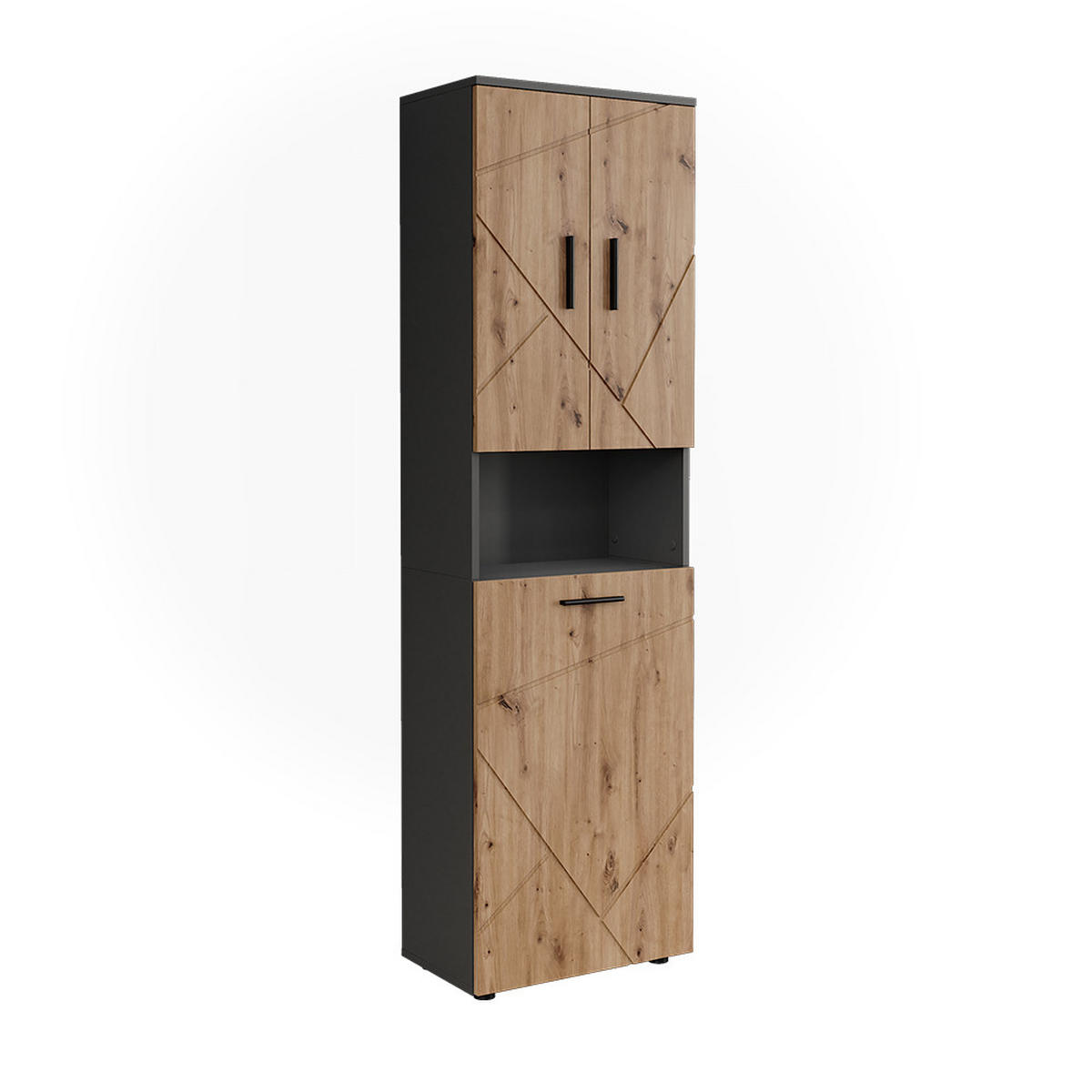 HOCHSCHRANK Irma Anthrazit/Artisan 50 x 172 cm mit Wäschkorb - Anthrazit/Eiche Artisan, Holzwerkstoff (50/172/30cm) - Vicco