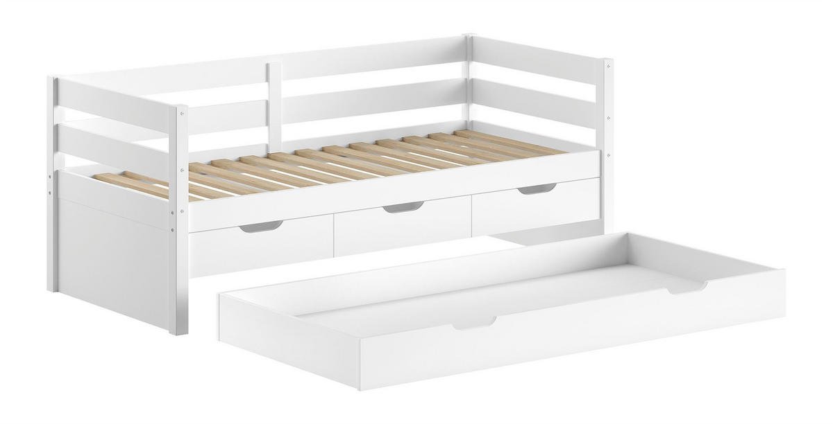 KOJENBETT Kelda 90x200 mit Bettschublade Kiefer Massivholz Weiß - Weiß, Holz (90/200cm) - 58aufmkessel