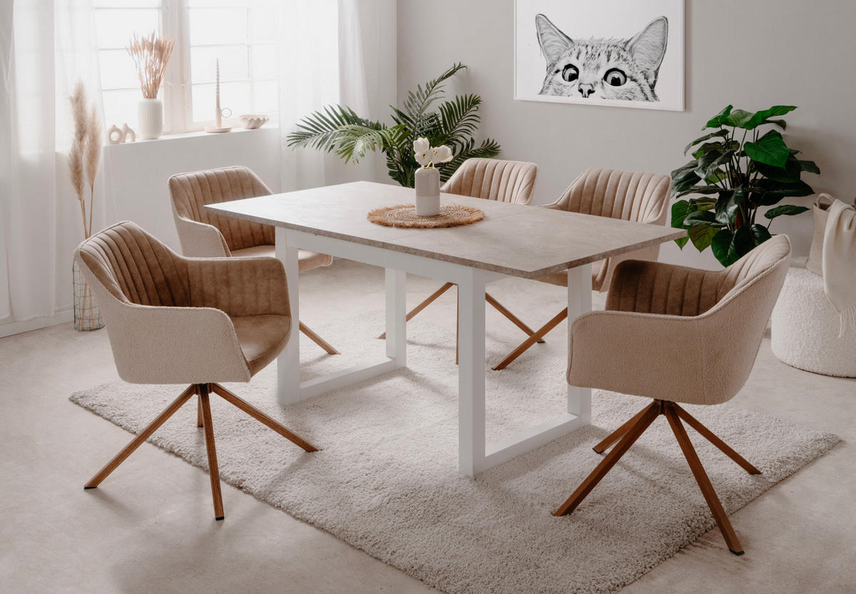 ESSTISCH weiß, Sandstein 120 - 160 cm, Küchentisch ausziehbar - Sandfarben/Weiß, Holzwerkstoff (80/120/75cm) - Furn.Design