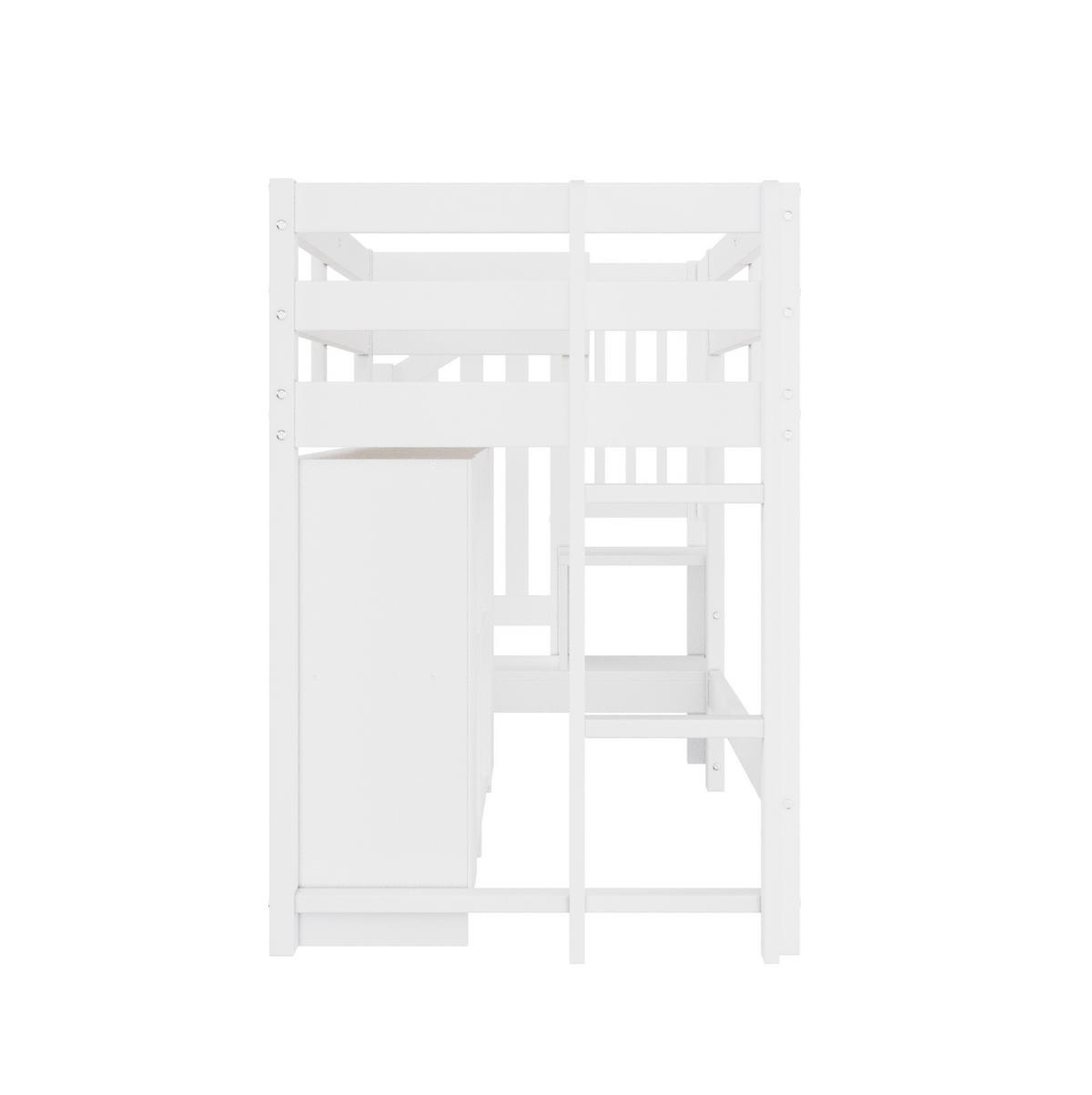 HOCHBETT aus Kiefernholz und MDF 90x200 cm Weiß mit Stauraumtreppe, Schränken und LED-Beleuchtung - Weiß, Holzwerkstoff (90/200cm) - Modfu